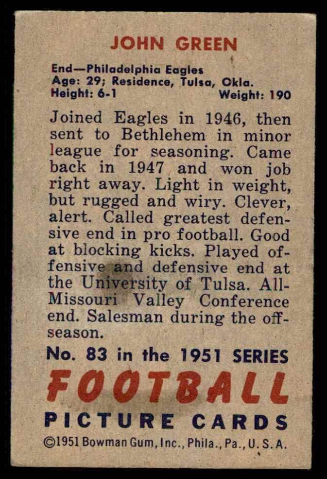 1951 Okçu 83 John Green Philadelphia Kartalları (Futbol Kartı) Dekanın Kartları 5-ESKİ Kartallar