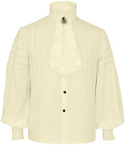 Rönesans Gömlek Erkekler Uzun Kollu Gotik Vintage Mahkemesi Gömlek Standı Yaka Hem Uzun Kollu Puf Kollu Gömlek