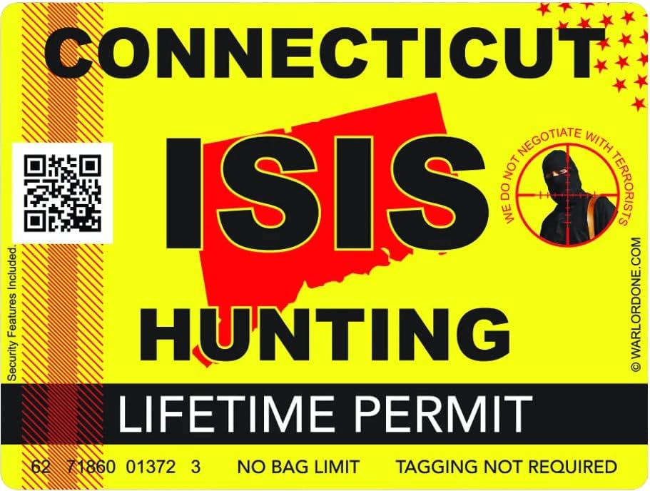 ISİS Terörist Connecticut Eyalet Avcılık İzni Etiket Kendinden Yapışkanlı Vinil CT-C2931 - 6 inç veya 15 Santimetre