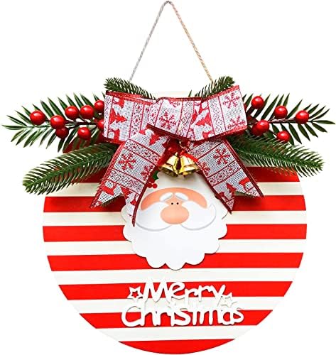 Whesamy Merry Christmas Çelenk Işareti Ön Kapı, Santa Noel Kapı Asılı Işareti Dekor Noel Kış Çelenkler için Yay ile