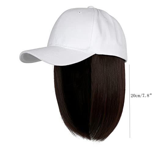 MOMFEI beyzbol şapkası İle saç ekleme Düz Kısa Bob Saç Çıkarılabilir Peruk Şapka Kadın Kız Nakış (C, Bir Boyut)