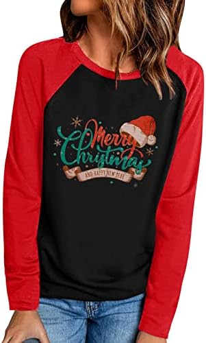 Kadın Noel T-Shirt Raglan Uzun Kollu Gömlek Komik Grafik Tees Noel Ekip Boyun Baskı Beyzbol Bluzlar Tops
